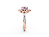 Rose gold Fancy Pink Round  Cut Diamond Floral Halo Pave Band with Prong Setting_2