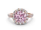 Rose gold Fancy Pink Round Cut Diamond Floral Halo Ring with Pavé Band and Prong Setting_3
