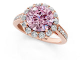 Rose gold Fancy Pink Round Cut Diamond Floral Halo Ring with Pavé Band and Prong Setting_4