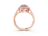 Rose gold Fancy Pink Round Cut Diamond Floral Halo Ring with Pavé Band and Prong Setting_6