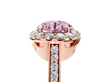 Rose gold Fancy Pink Round Cut Diamond Floral Halo Ring with Pavé Band and Prong Setting_8