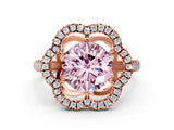 Rose gold Fancy Pink Round Cut Diamond Floral Halo Split Shank Prong Setting Ring_12
