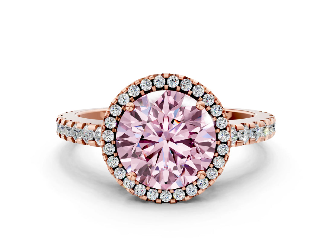 Rose gold Fancy Pink Round Cut Diamond Halo Engagement Ring with Pavé Band and Prong Setting_27