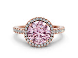 Rose gold Fancy Pink Round Cut Diamond Halo Engagement Ring with Pavé Band and Prong Setting_27