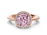 Rose gold Fancy Pink Round  Cut Diamond Halo Engagement Ring with Split Shank and Four-Prong Setting_29