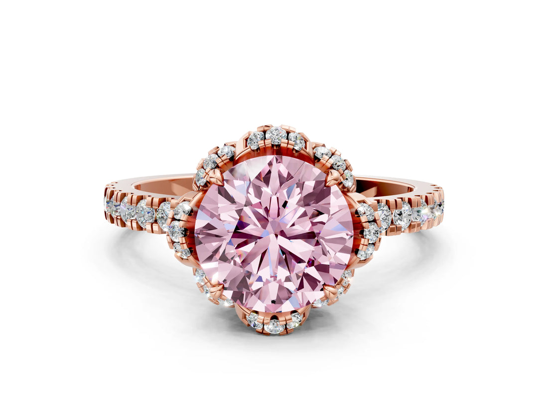 Rose gold Fancy Pink Round Cut Diamond Halo Pave Band with Four-Prong Setting_3