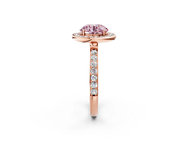 Rose Gold Round Pave Bezel-Rim Halo Engagement Ring Setting for Fancy Pink Center