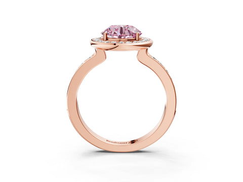 Rose gold Fancy Pink Round Cut Diamond Halo Ring with Bezel Frame and Pavé Band_3