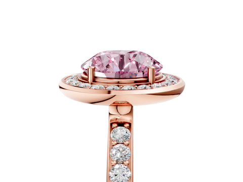 Rose gold Fancy Pink Round Cut Diamond Halo Ring with Bezel Frame and Pavé Band_5