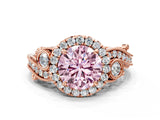 Rose gold Fancy Pink Round Cut Diamond Halo Ring with Milgrain Pavé Band and Four-Prong Setting_17