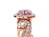 Rose gold Fancy Pink Round Cut Diamond Halo Ring with Milgrain Pavé Band and Four-Prong Setting_22