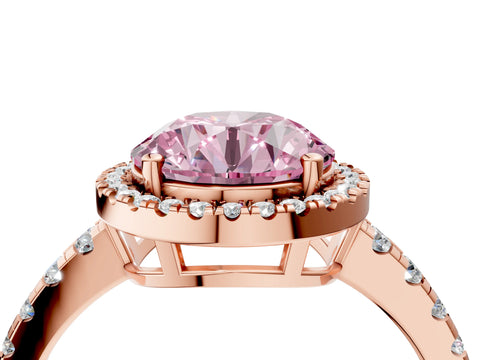 Rose gold Fancy Pink Round Cut Diamond Halo Ring with Pavé Band and Four-Prong Setting_4