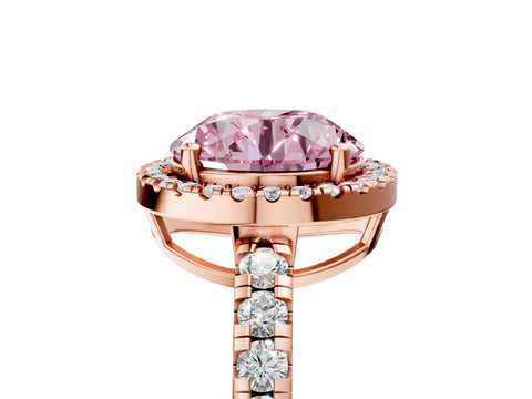 Rose gold Fancy Pink Round Cut Diamond Halo Ring with Pavé Band and Four-Prong Setting_5