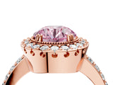 Rose gold Fancy Pink Round Cut Diamond Halo Ring with Pavé Band and Prong Setting_4