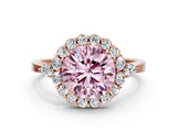 Rose gold Fancy Pink Round Cut Diamond Halo Ring with Pear Side Stones and Prong Setting_17