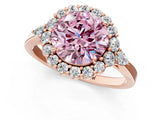 Rose gold Fancy Pink Round Cut Diamond Halo Ring with Pear Side Stones and Prong Setting_18
