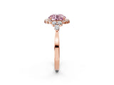 Rose gold Fancy Pink Round Cut Diamond Halo Ring with Pear Side Stones and Prong Setting_19