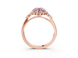 Rose gold Fancy Pink Round Cut Diamond Halo Ring with Pear Side Stones and Prong Setting_20