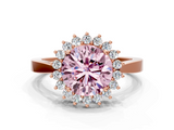 Rose gold Fancy Pink Round  Cut Diamond Halo Ring with Round Brilliant Halo and Solitaire Band
