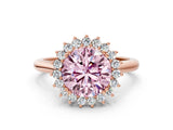 Rose gold Fancy Pink Round  Cut Diamond Halo Ring with Solitaire Band and Prong Setting_34