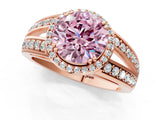 Rose gold Fancy Pink Round Cut Diamond Halo Ring with Split Shank Pavé Band and Four-Prong Setting_1
