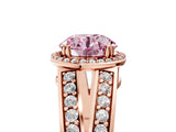 Rose gold Fancy Pink Round Cut Diamond Halo Ring with Split Shank Pavé Band and Four-Prong Setting_5