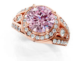 Rose gold Fancy Pink Round Cut Diamond Halo Ring with Split Shank and Bezel Accents and Four-Prong Setting_1