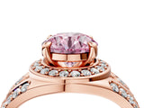 Rose gold Fancy Pink Round Cut Diamond Halo Ring with Split Shank and Bezel Accents and Four-Prong Setting_4