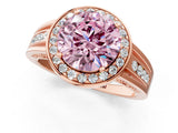 Rose gold Fancy Pink Round Cut Diamond Halo Ring with Split Shank and Bezel Accents and Prong Setting_1