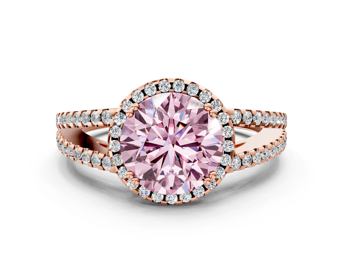 Rose gold Fancy Pink Round Cut Diamond Halo Split Shank Engagement Ring_39