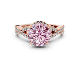 Rose gold Fancy Pink Round Cut Diamond  Halo Twist Band Solitaire Prong Setting Ring_42