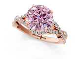 Rose gold Fancy Pink Round Cut Diamond  Halo Twist Band Solitaire Prong Setting Ring_43