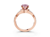Rose gold Fancy Pink Round Cut Diamond  Halo Twist Band Solitaire Prong Setting Ring_45