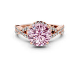 Rose gold Fancy Pink Round Cut Diamond  Halo Twist Band Solitaire Prong Setting Ring_48