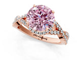 Rose gold Fancy Pink Round Cut Diamond  Halo Twist Band Solitaire Prong Setting Ring_49