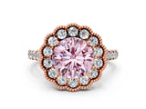 Rose gold Fancy Pink Round  Cut Diamond Milgrain Floral Halo Engagement Ring with Pavé Band_15