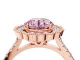 Rose gold Fancy Pink Round  Cut Diamond Milgrain Floral Halo Engagement Ring with Pavé Band_19