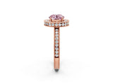 Rose gold Fancy Pink Round Cut Diamond Milgrain Halo Engagement Ring with Round Pavé Band and Prong Setting_14