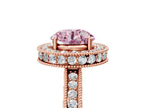 Rose gold Fancy Pink Round Cut Diamond Milgrain Halo Engagement Ring with Round Pavé Band and Prong Setting_17