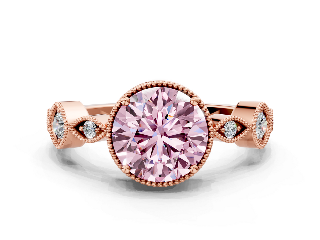 Rose gold Fancy Pink Round  Cut Diamond Milgrain Marquise Band with Prong Setting_3