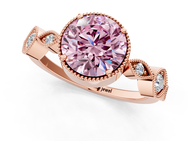 Rose gold Fancy Pink Round  Cut Diamond Milgrain Marquise Band with Prong Setting