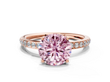 Rose gold Fancy Pink Round  Cut Diamond Pavé Band Ring with Four-Prong Setting