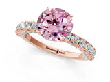 Rose gold Fancy Pink Round Cut Diamond Pavé Band Solitaire Ring with Prong Setting_17