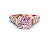 Rose gold Fancy Pink Round  Cut Diamond Pavé Band Solitaire with Four-Prong Setting_15
