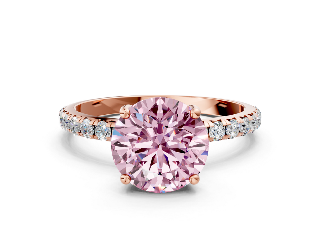 Rose gold Fancy Pink Round  Cut Diamond Pavé Band Solitaire with Four-Prong Setting_3