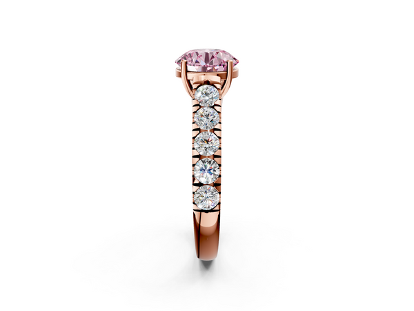 Rose gold Fancy Pink Round  Cut Diamond Solitaire Ring with Micro Pave Band and Prong Setting