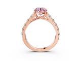 Rose gold Fancy Pink Round  Cut Diamond Pavé Band Solitaire with Four-Prong Setting_6
