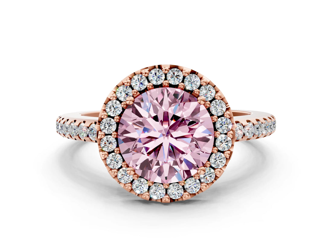 Rose gold Fancy Pink Round Cut Diamond Pavé Halo Ring with Four-Prong Setting_17