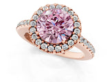 Rose gold Fancy Pink Round Cut Diamond Pavé Halo Ring with Four-Prong Setting_18