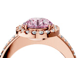 Rose gold Fancy Pink Round Cut Diamond Pavé Halo Ring with Four-Prong Setting_21